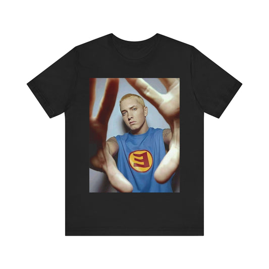 A black graphic t-shirt featuring a graphic related to Eminem's 'The Slim Shady LP' album.