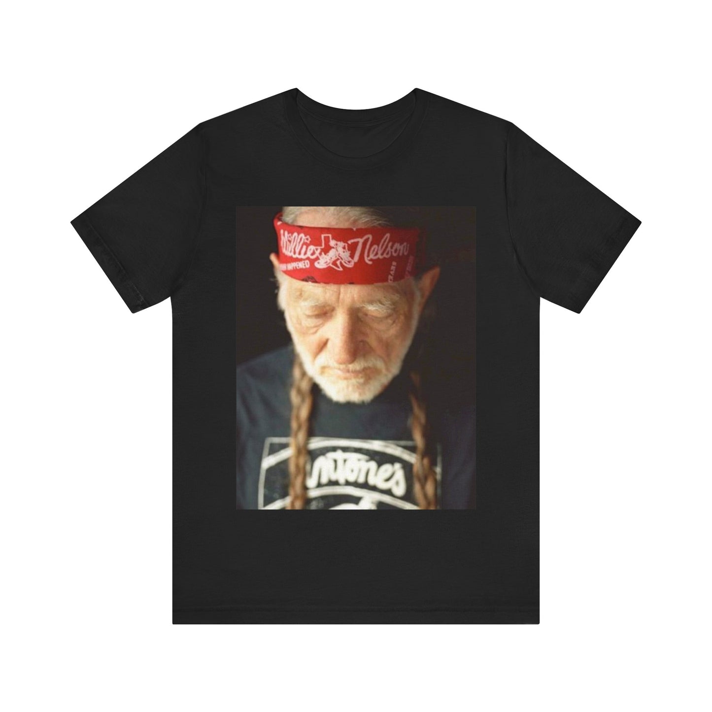 A black graphic t-shirt featuring a Texas music aesthetic graphic of Willie Nelson.