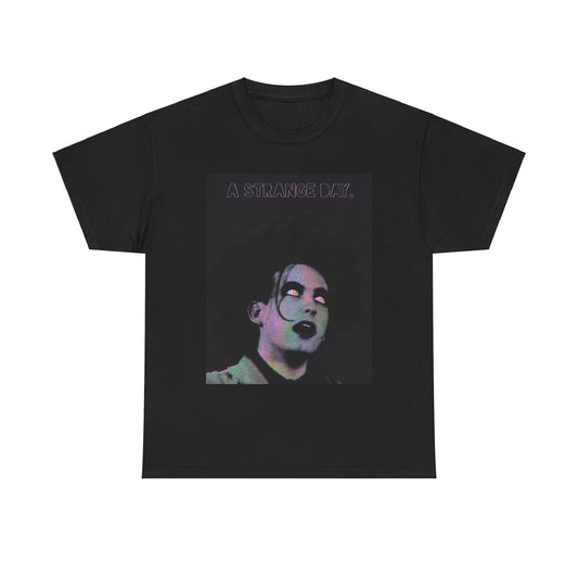 A black graphic t-shirt featuring an aesthetic graphic of The Cure.