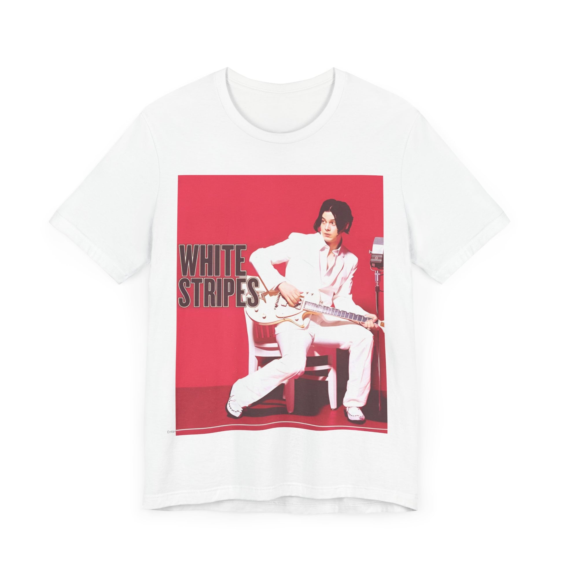 A black graphic t-shirt featuring a graphic related to The White Stripes' 'Fell In Love With A Girl' song or era.