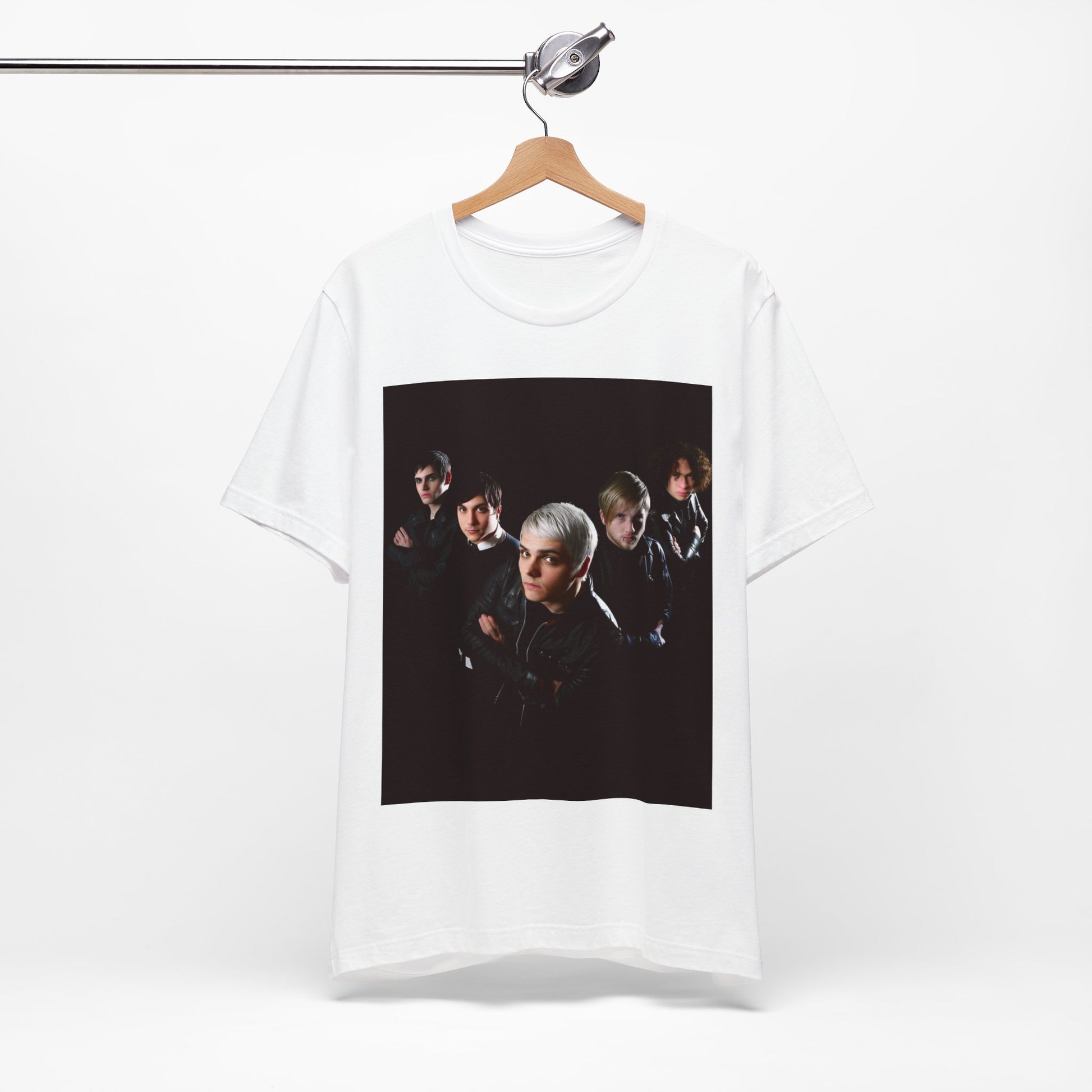 A black graphic t-shirt featuring a modern rock graphic of My Chemical Romance.