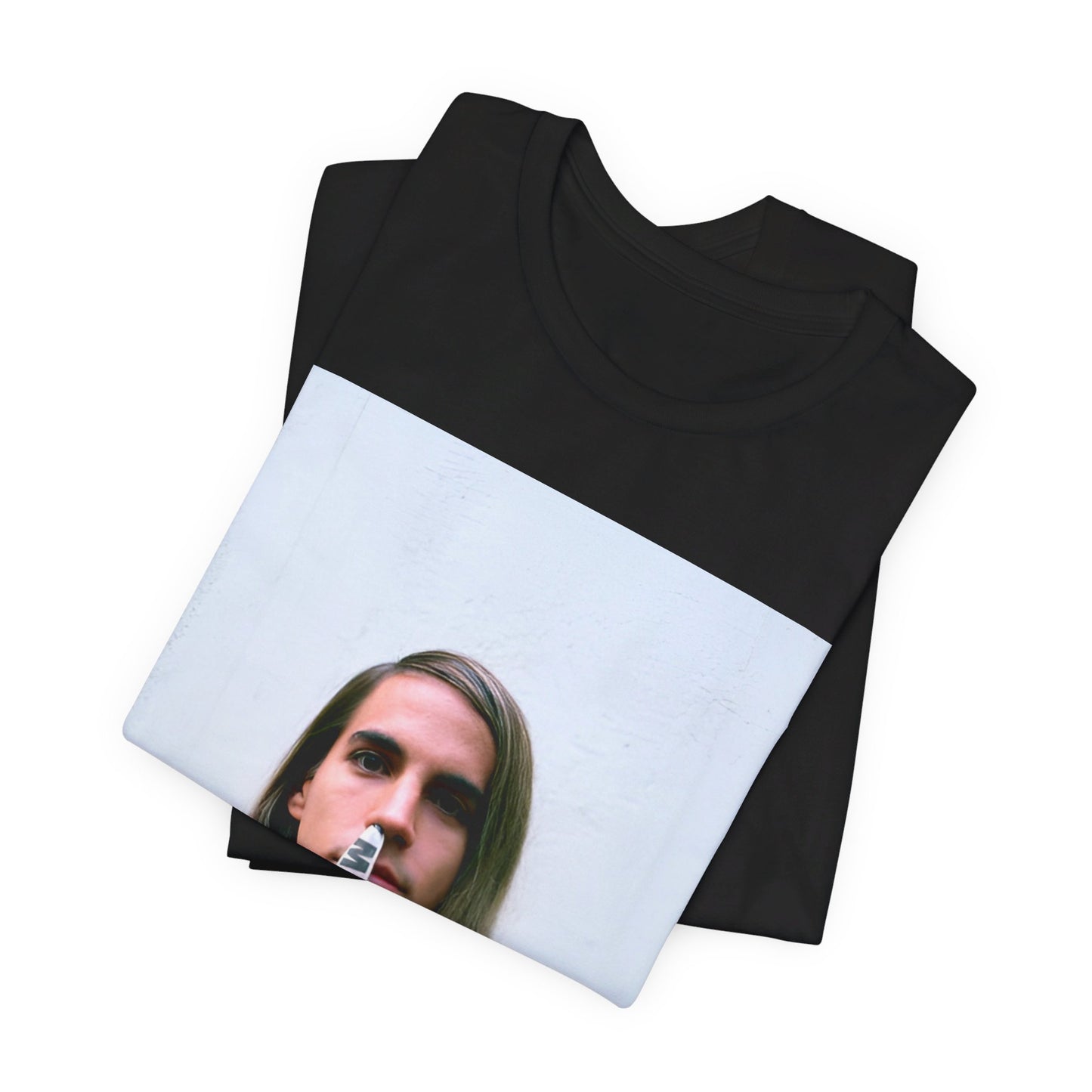 A black graphic t-shirt featuring a 90s photo portrait of Anthony Kiedis from Red Hot Chili Peppers.