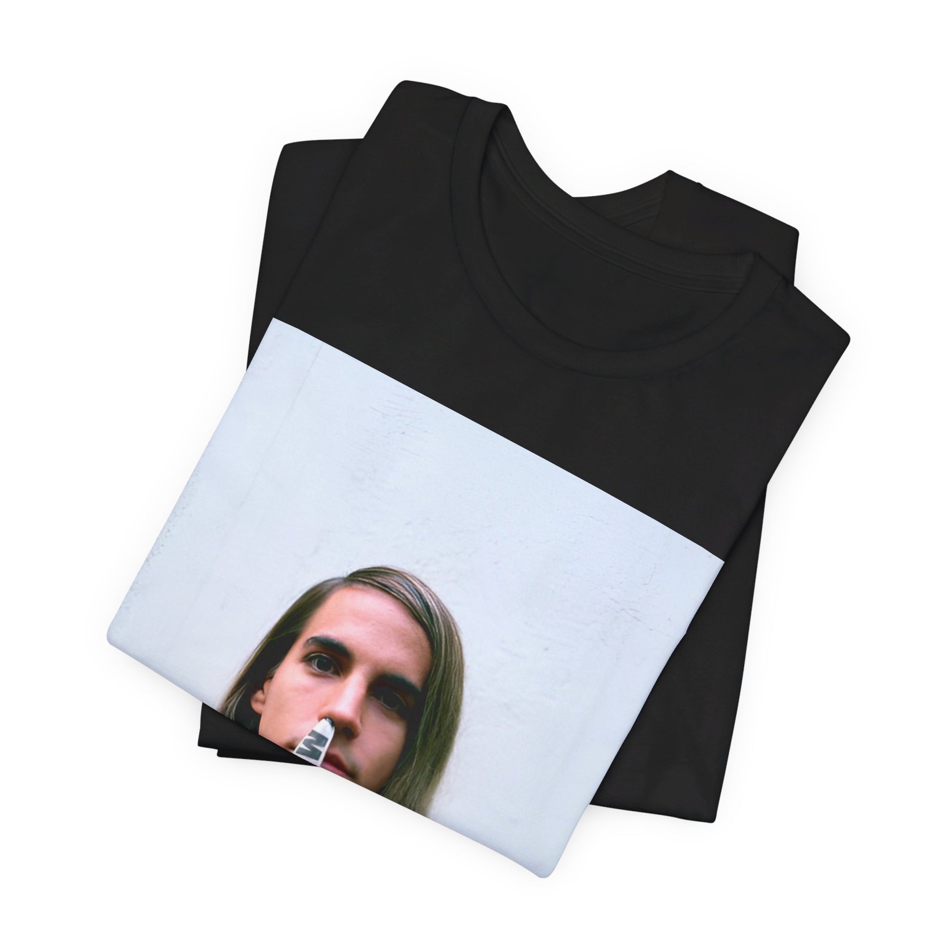 A black graphic t-shirt featuring a 90s photo portrait of Anthony Kiedis from Red Hot Chili Peppers.