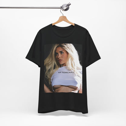 A black graphic t-shirt featuring a graphic related to Nessa Barrett's 'Aftercare' themes.