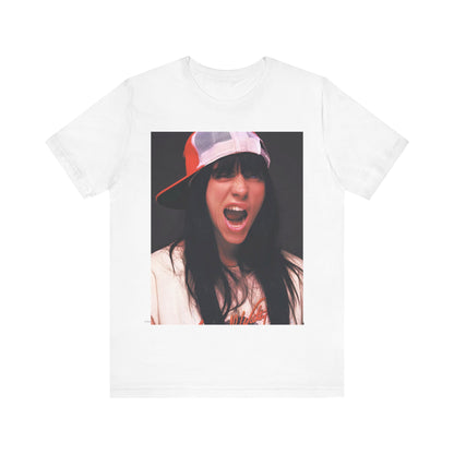 A multi-panel, graphic t-shirt inspired by the Billie Eilish song 'all the good girls go to hell,' featuring different images of her.