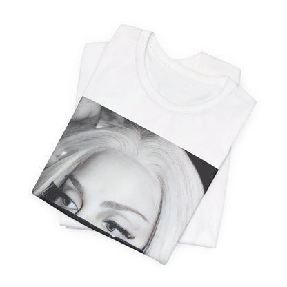 A black graphic t-shirt featuring a black and white graphic or photo of Lady Gaga in a backstage setting.