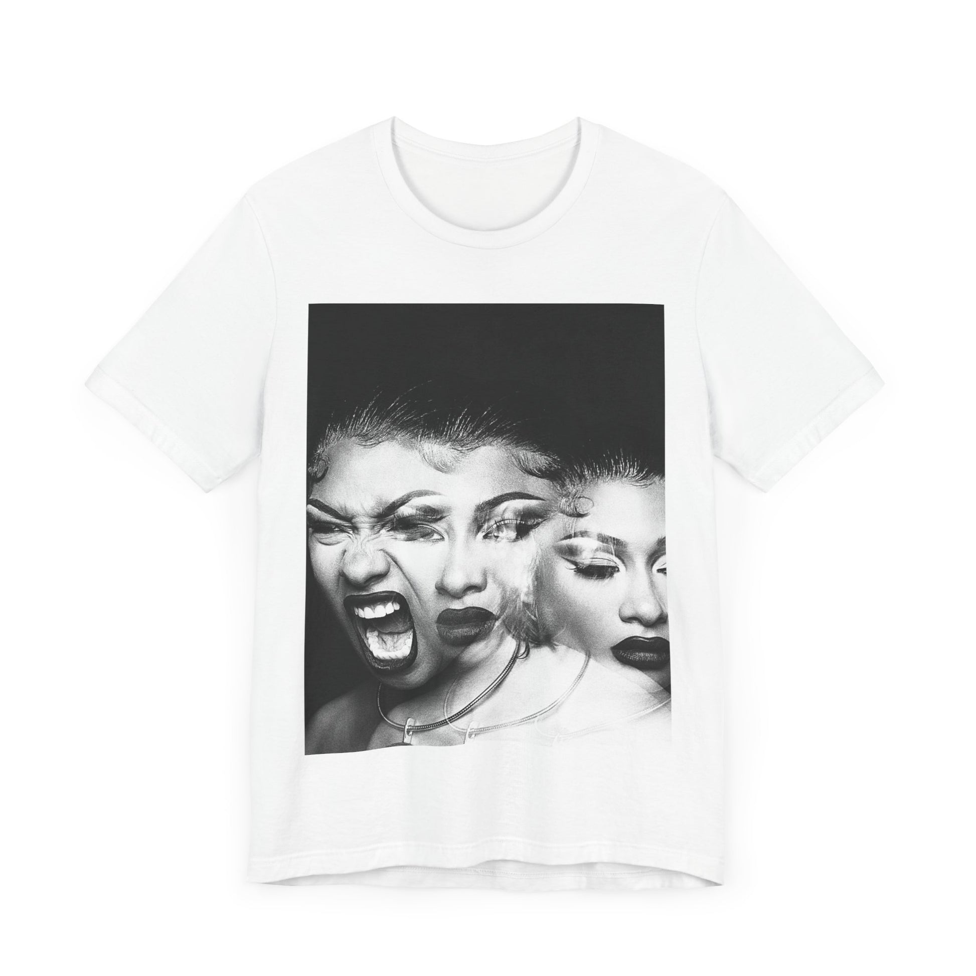 A black graphic t-shirt featuring a graphic related to Megan Thee Stallion's 'Traumazine' album.