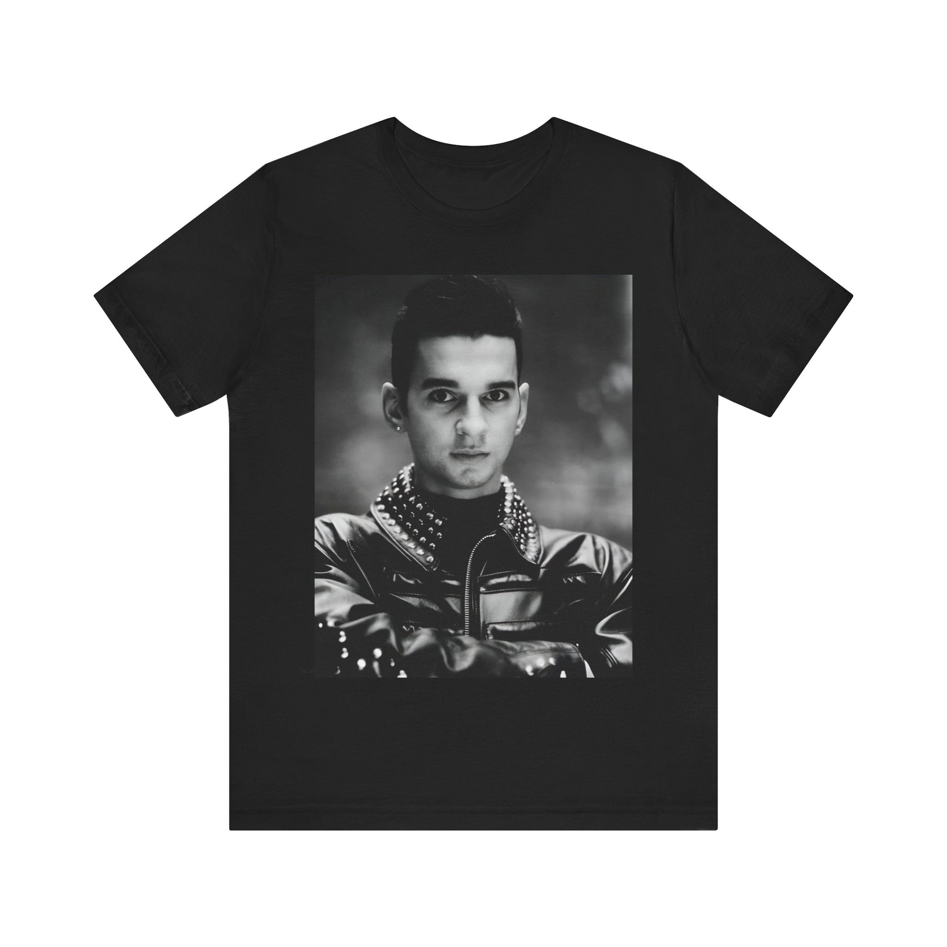 A black graphic t-shirt featuring a vintage 80s graphic of Dave Gahan from Depeche Mode.