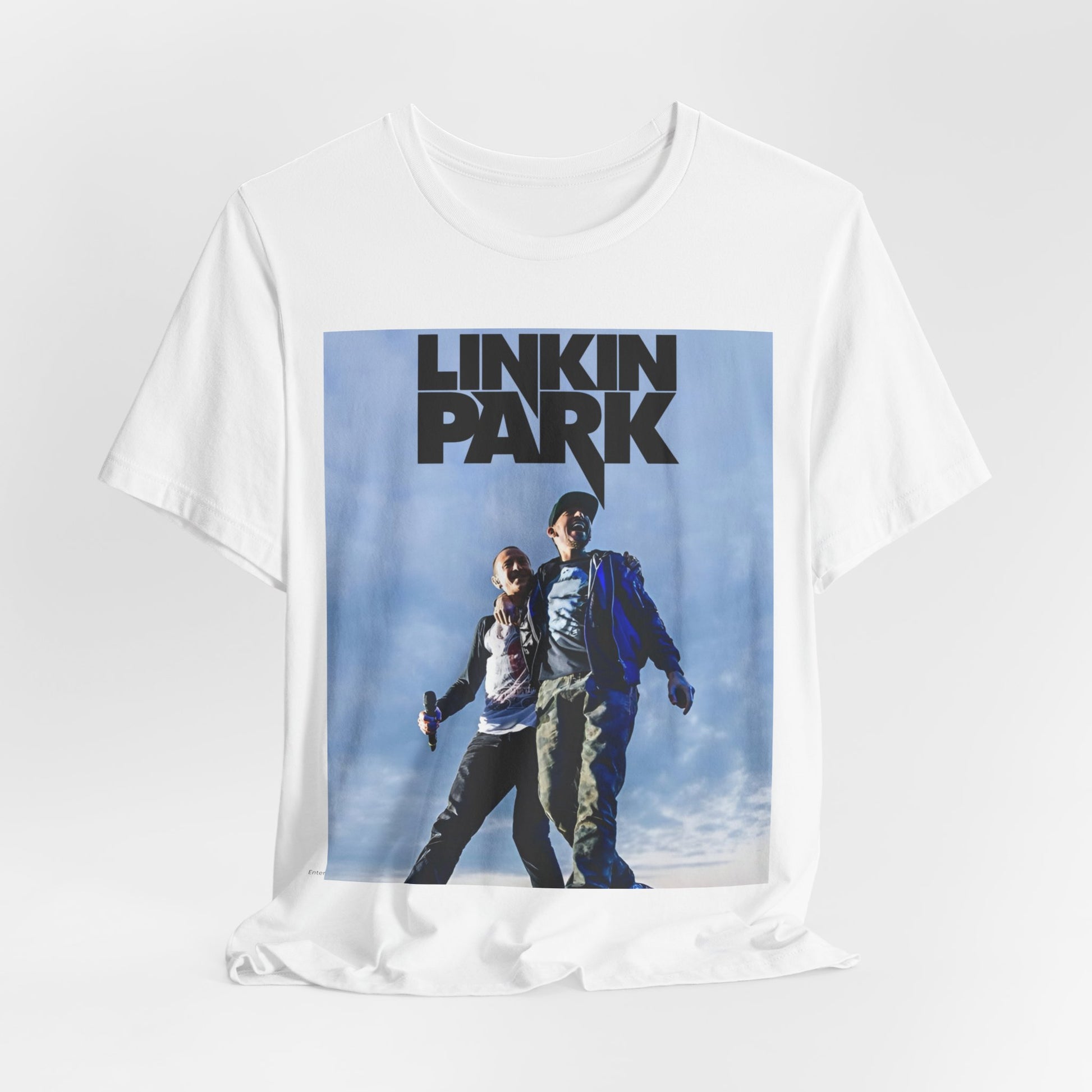 A black graphic t-shirt featuring a retro graphic related to Linkin Park's 'Hybrid Theory' album era.