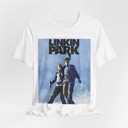 A black graphic t-shirt featuring a retro graphic related to Linkin Park's 'Hybrid Theory' album era.