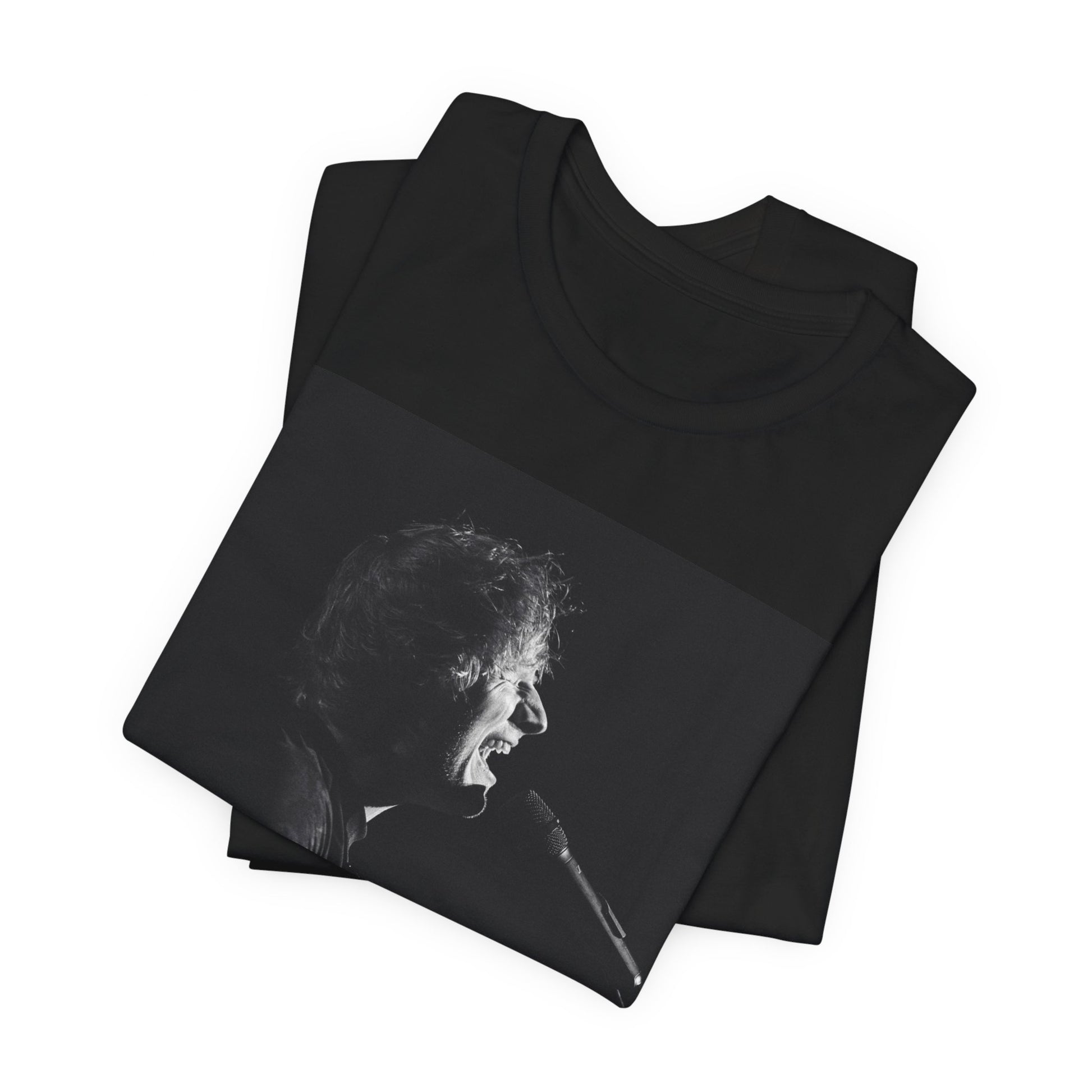 A black graphic t-shirt featuring a graphic related to Ed Sheeran's stadium tour.