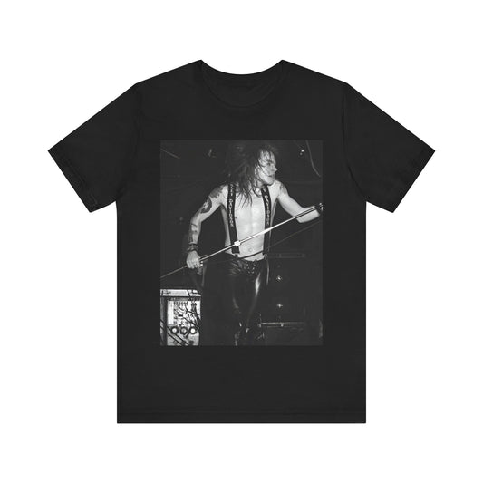 A black graphic t-shirt featuring a graphic of Axl Rose from Guns N' Roses from the 80s as the frontman.