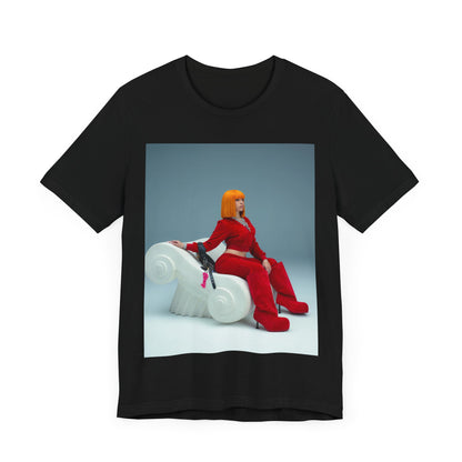 A black graphic t-shirt featuring a graphic of Ice Spice, designed with a rap aesthetic.