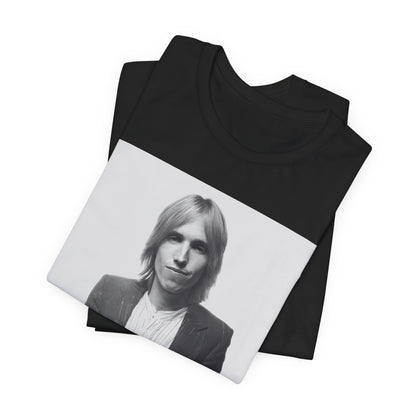 A black graphic t-shirt featuring a graphic of Tom Petty with rock legend vibes.