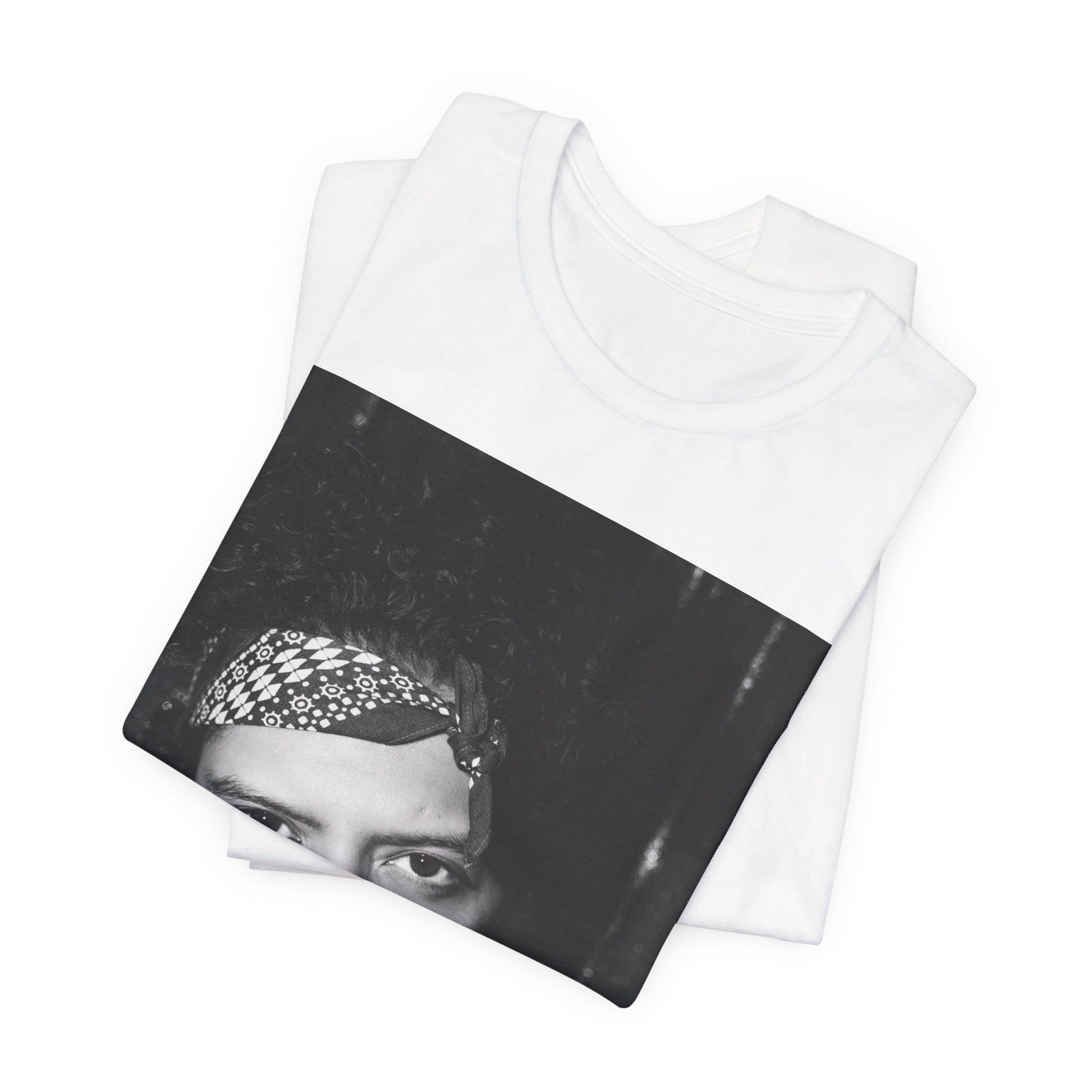 A black graphic t-shirt featuring a graphic of Bruno Mars with an old school groove aesthetic.