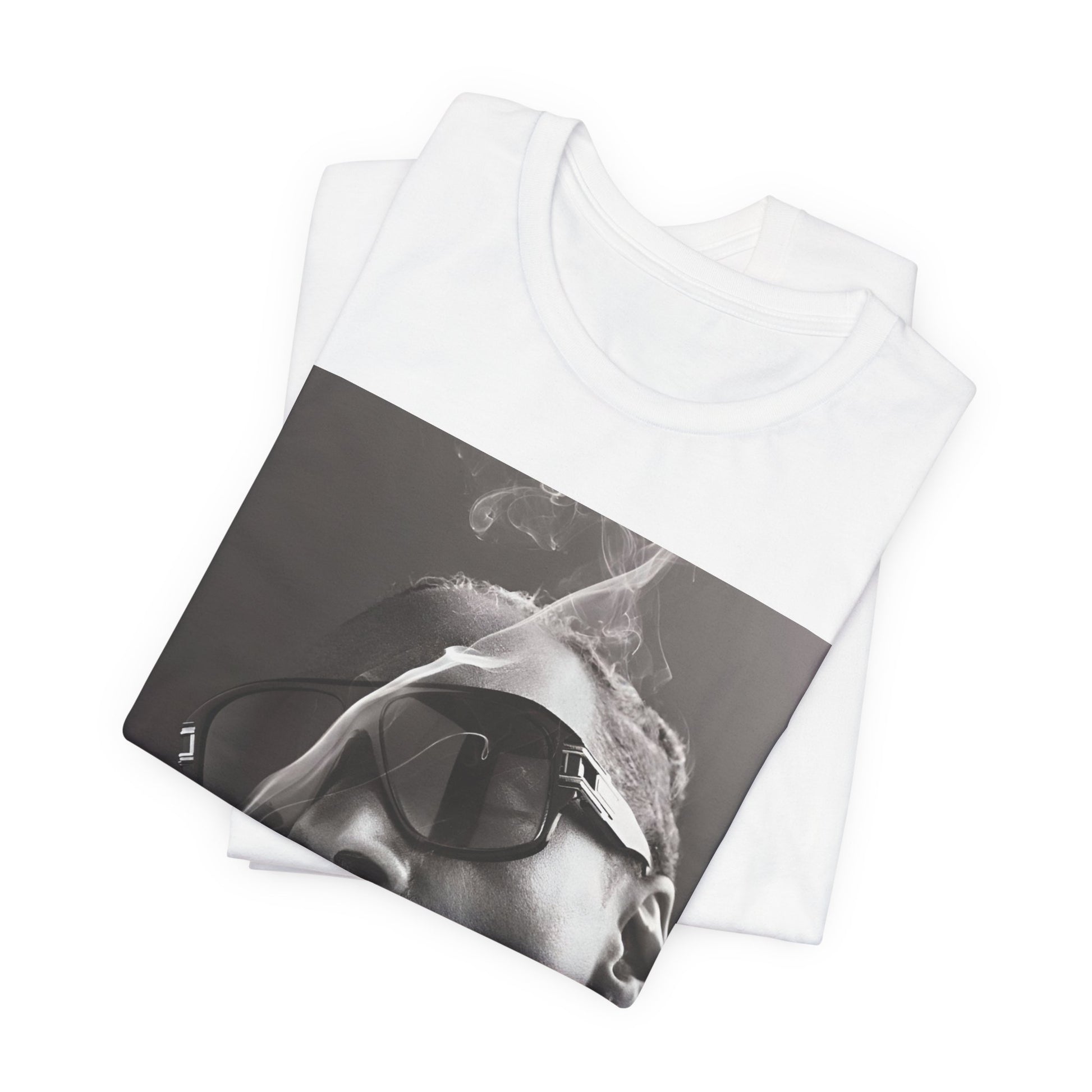 A black graphic t-shirt featuring an iconic black and white shaded portrait graphic of Snoop Dogg.