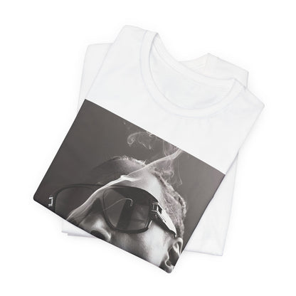 A black graphic t-shirt featuring an iconic black and white shaded portrait graphic of Snoop Dogg.