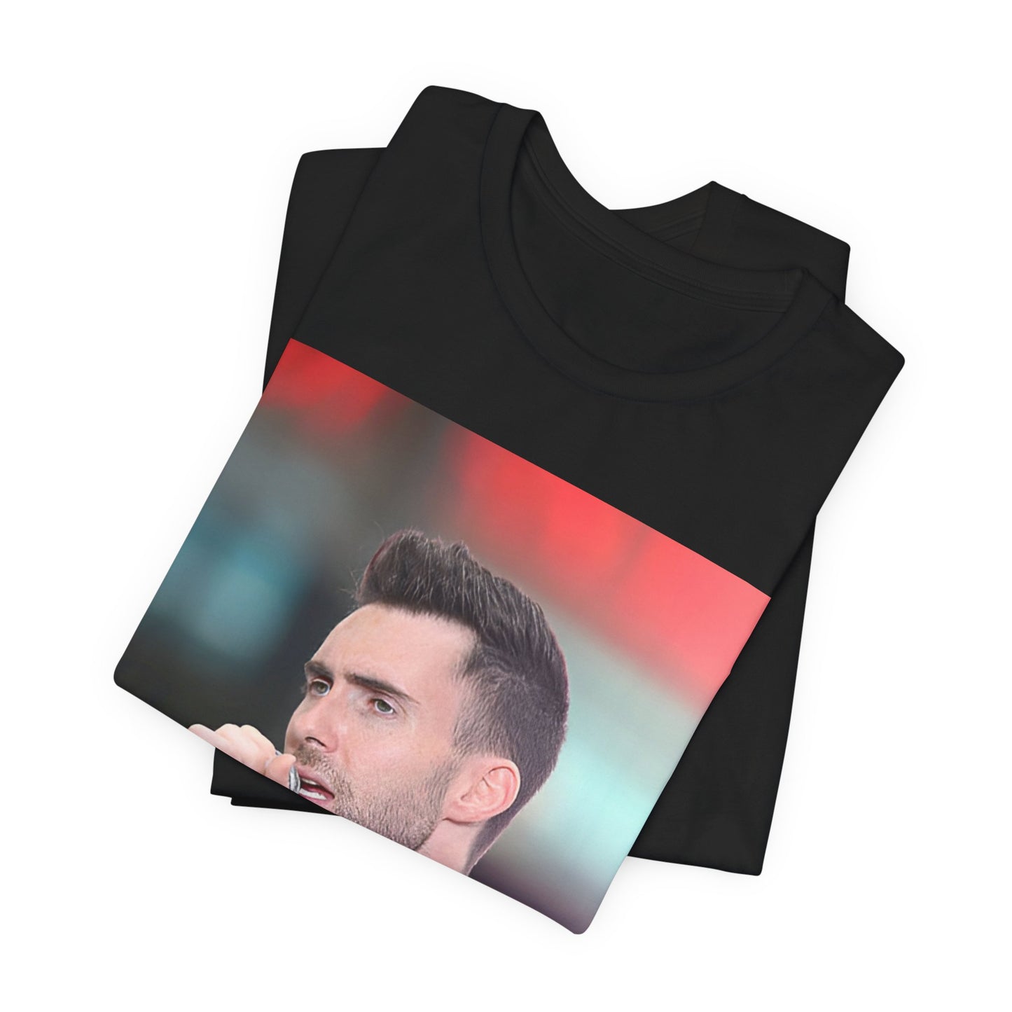 A stylized graphic inspired by the Maroon 5 song "Moves Like Jagger," with funky, retro design elements, on a t-shirt.