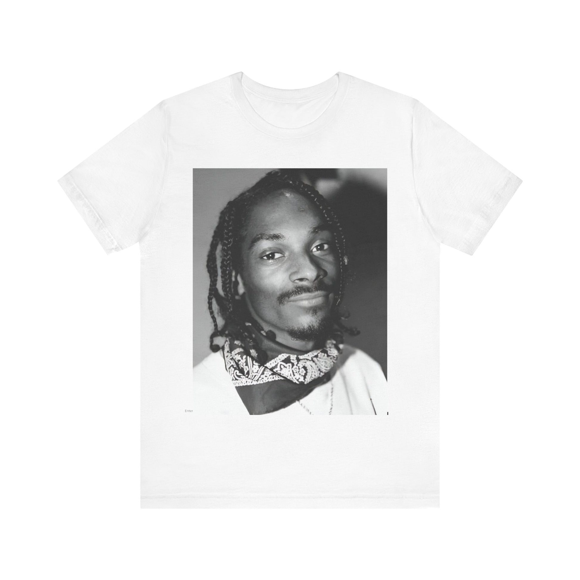 A black graphic t-shirt featuring a modern rap essential graphic of Snoop Dogg.