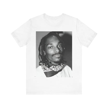 A black graphic t-shirt featuring a modern rap essential graphic of Snoop Dogg.