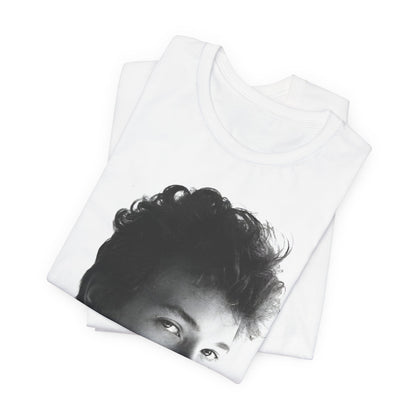 A black graphic t-shirt featuring a graphic related to Bob Dylan's 'Like a Rolling Stone' song or era.