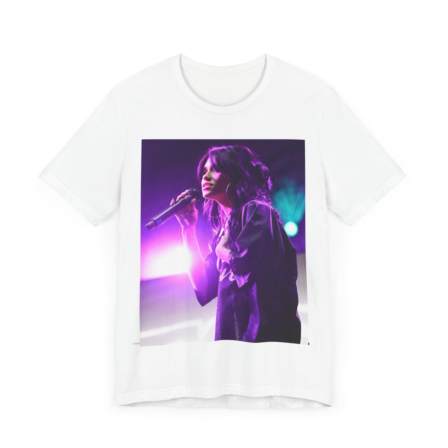 A black graphic t-shirt featuring a graphic or photo of Nessa Barrett performing live on stage.
