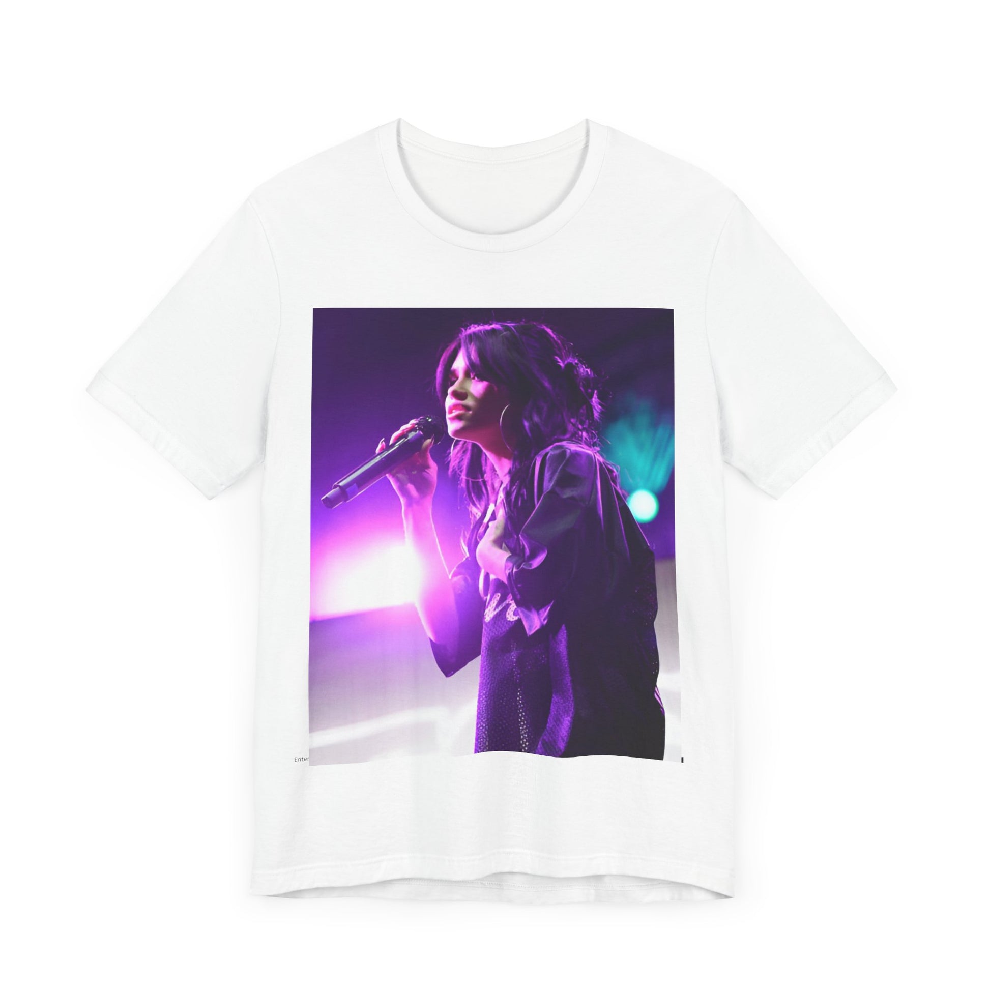 A black graphic t-shirt featuring a graphic or photo of Nessa Barrett performing live on stage.