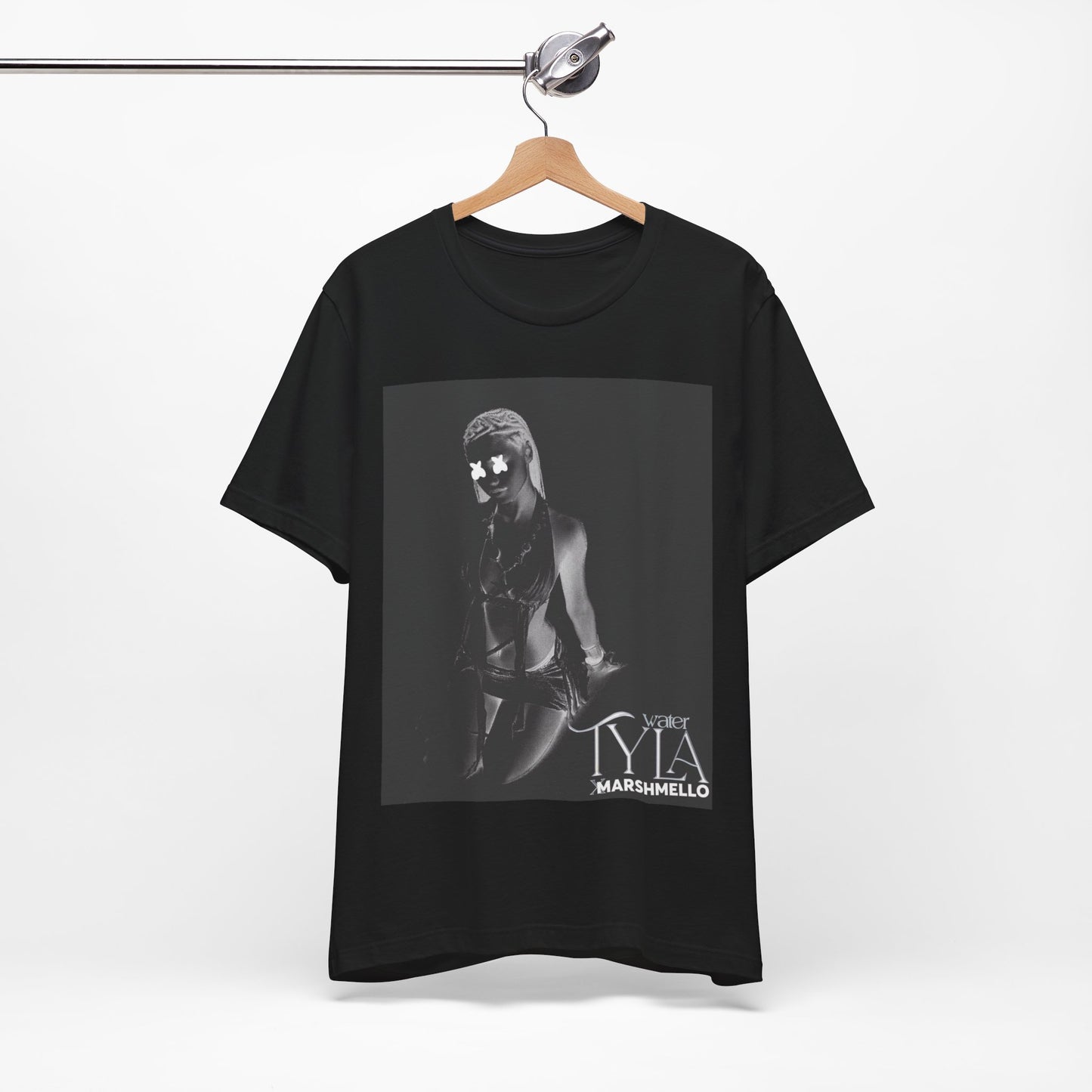A black graphic t-shirt featuring a vintage amapiano icon graphic of Tyla.