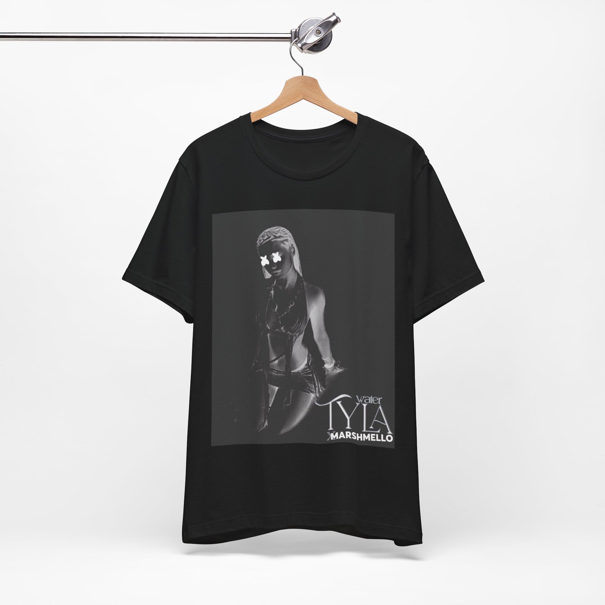 A black graphic t-shirt featuring a vintage amapiano icon graphic of Tyla.