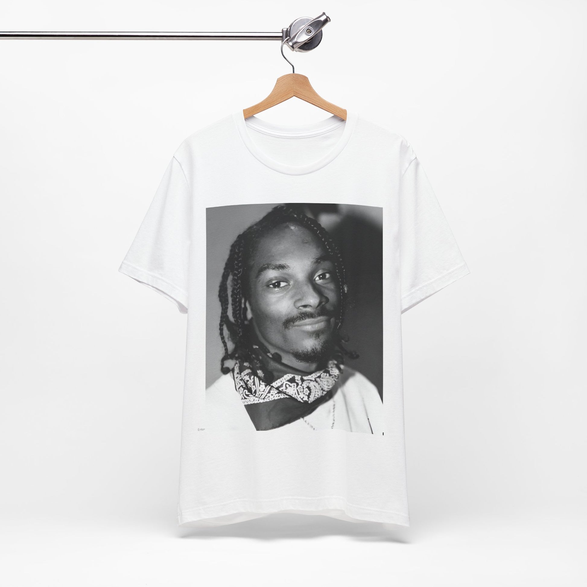 A black graphic t-shirt featuring a modern rap essential graphic of Snoop Dogg.