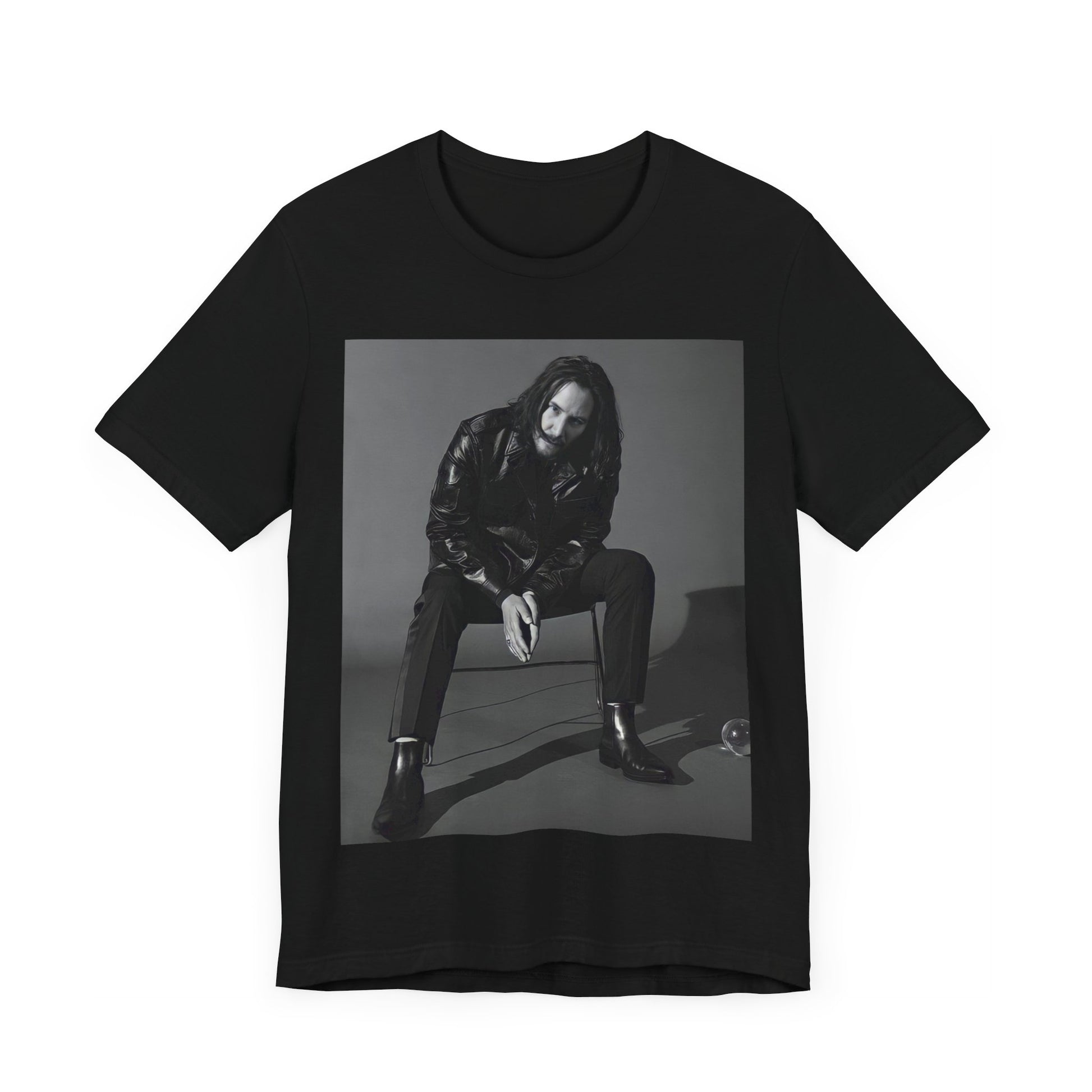 A black graphic t-shirt featuring a graphic of Keanu Reeves as John Wick.
