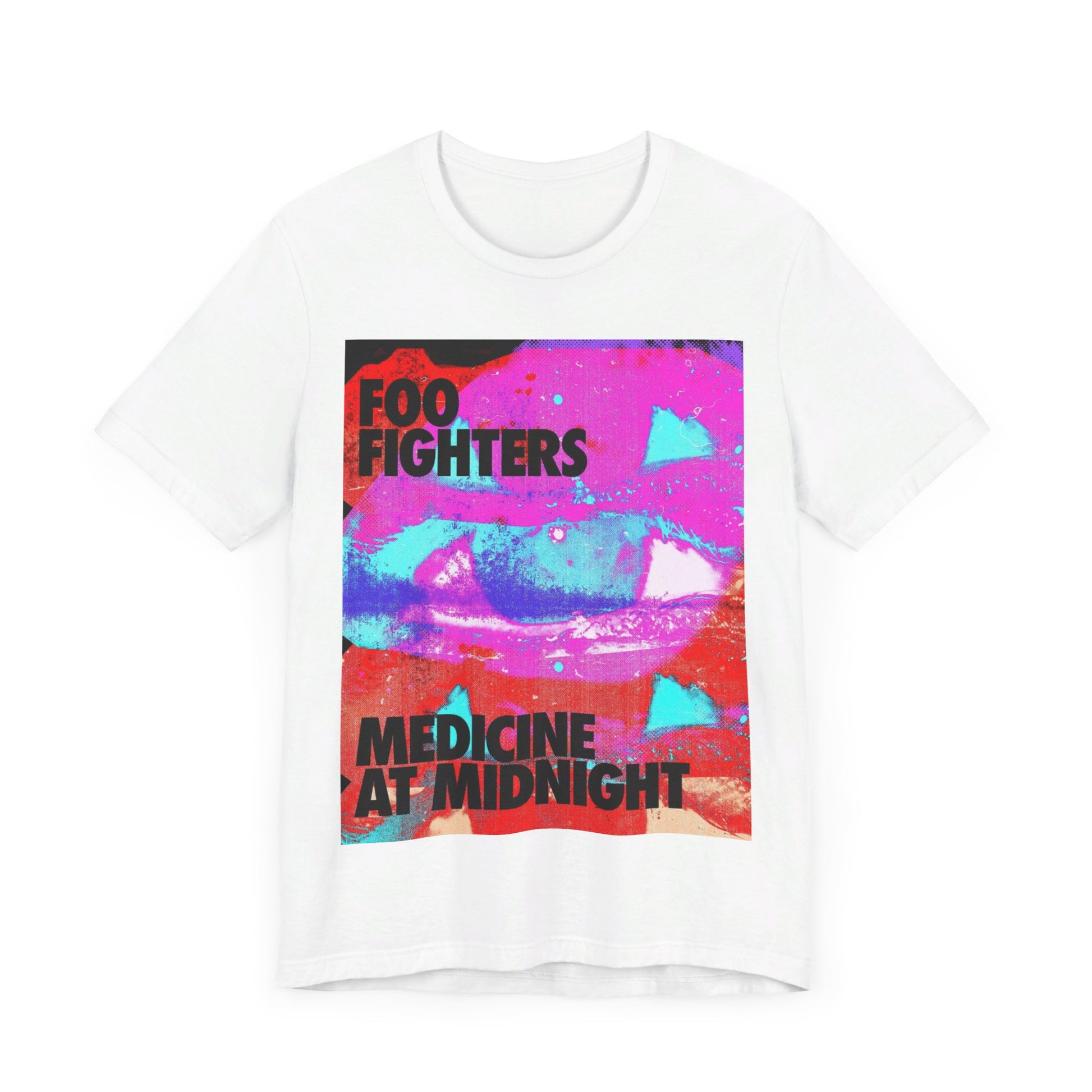 A black graphic t-shirt featuring a graphic related to Foo Fighters' 'Medicine at Midnight' album.