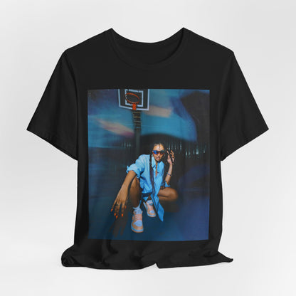 A black graphic t-shirt featuring an indie R&B streetwear graphic of Tinashe.