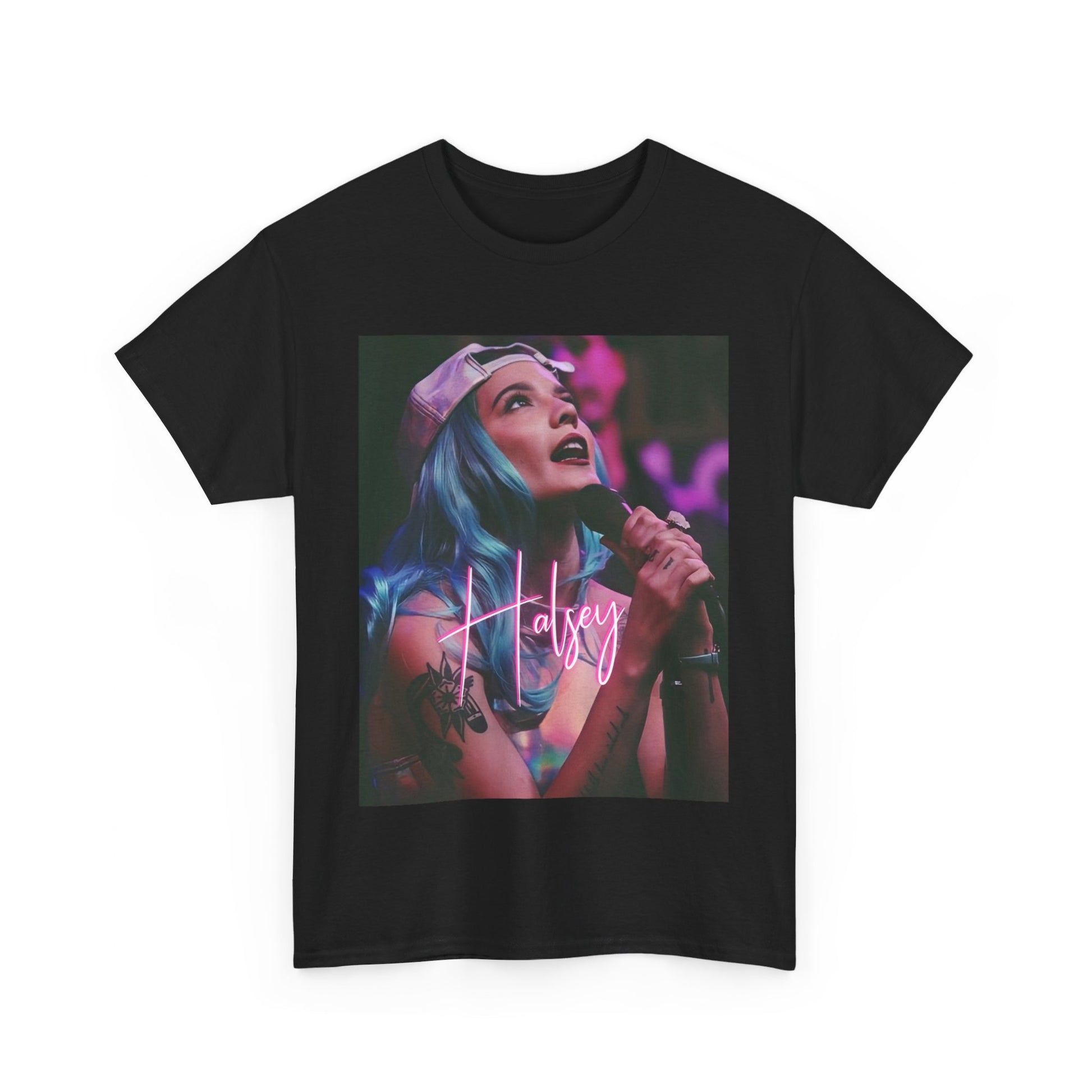 A black graphic t-shirt featuring a graphic related to Halsey's 'Badlands' album era.