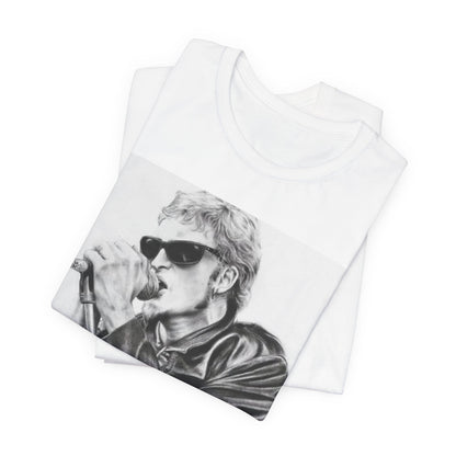 A black graphic t-shirt featuring a photo of Layne Staley from Alice In Chains performing live in concert, showing his intense stage presence.
