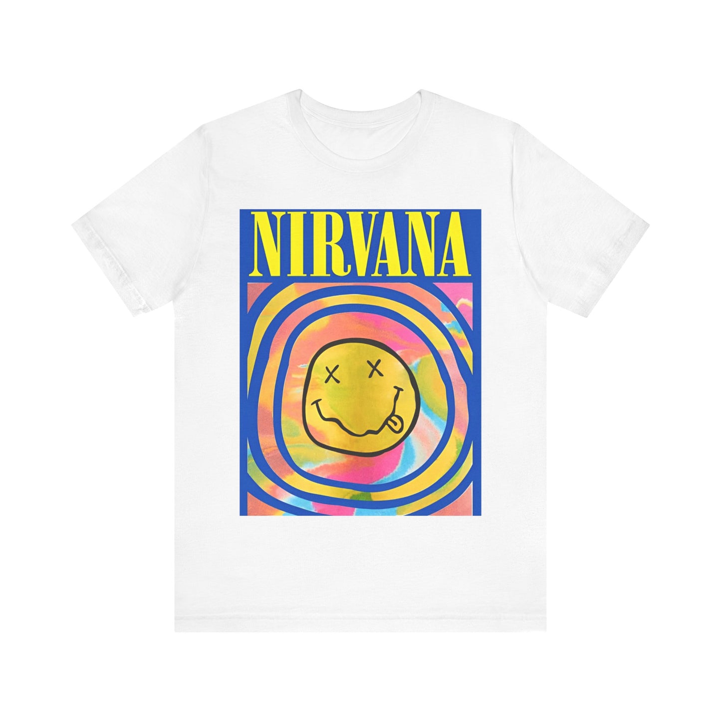 A black graphic t-shirt featuring the classic Nirvana logo.