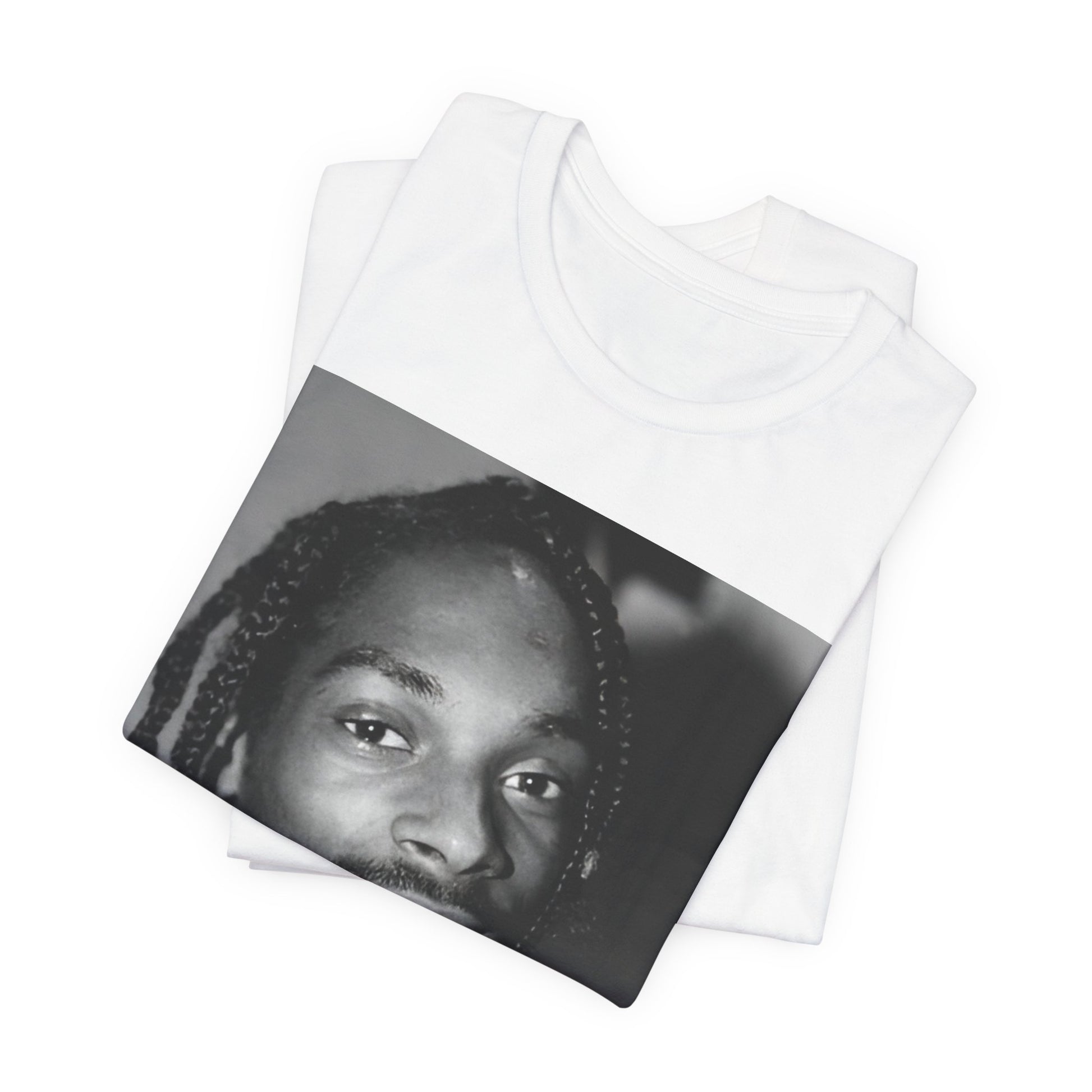 A black graphic t-shirt featuring a modern rap essential graphic of Snoop Dogg.