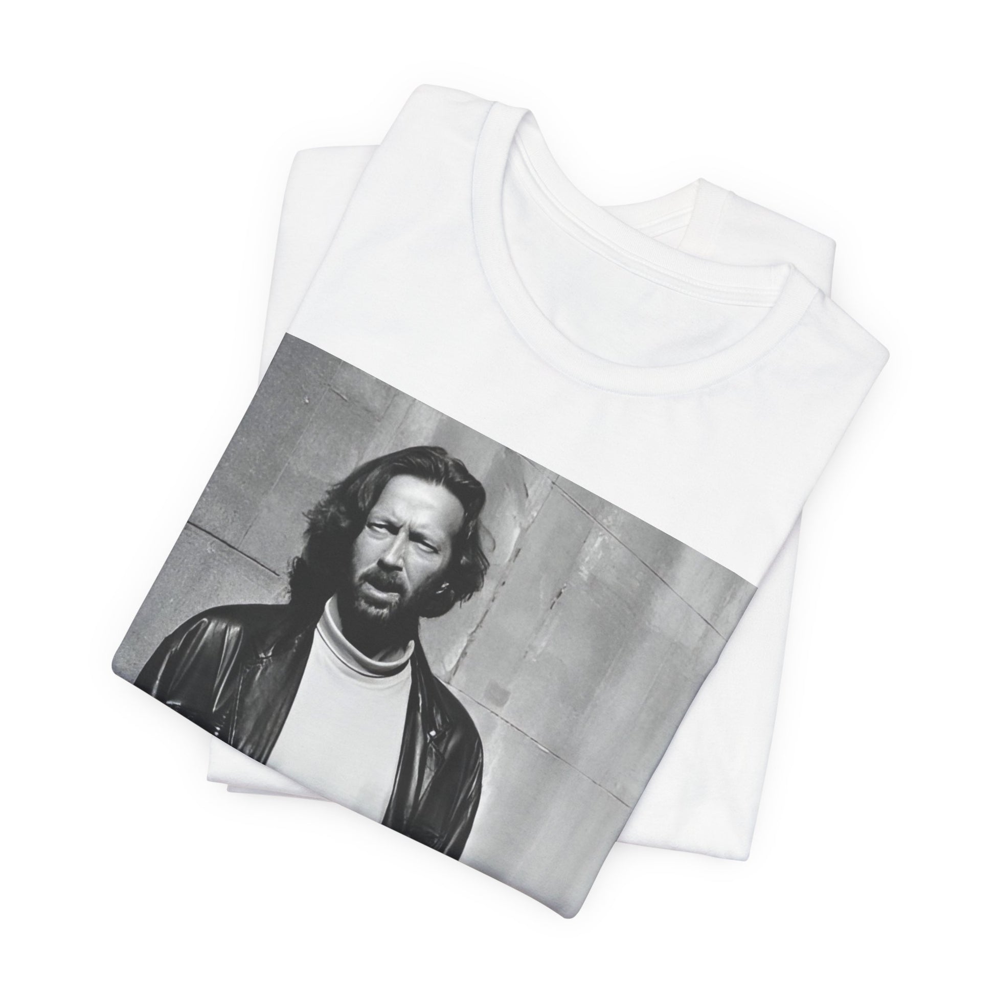 A black graphic t-shirt featuring a retro graphic related to Eric Clapton's 'Cocaine' song or era.