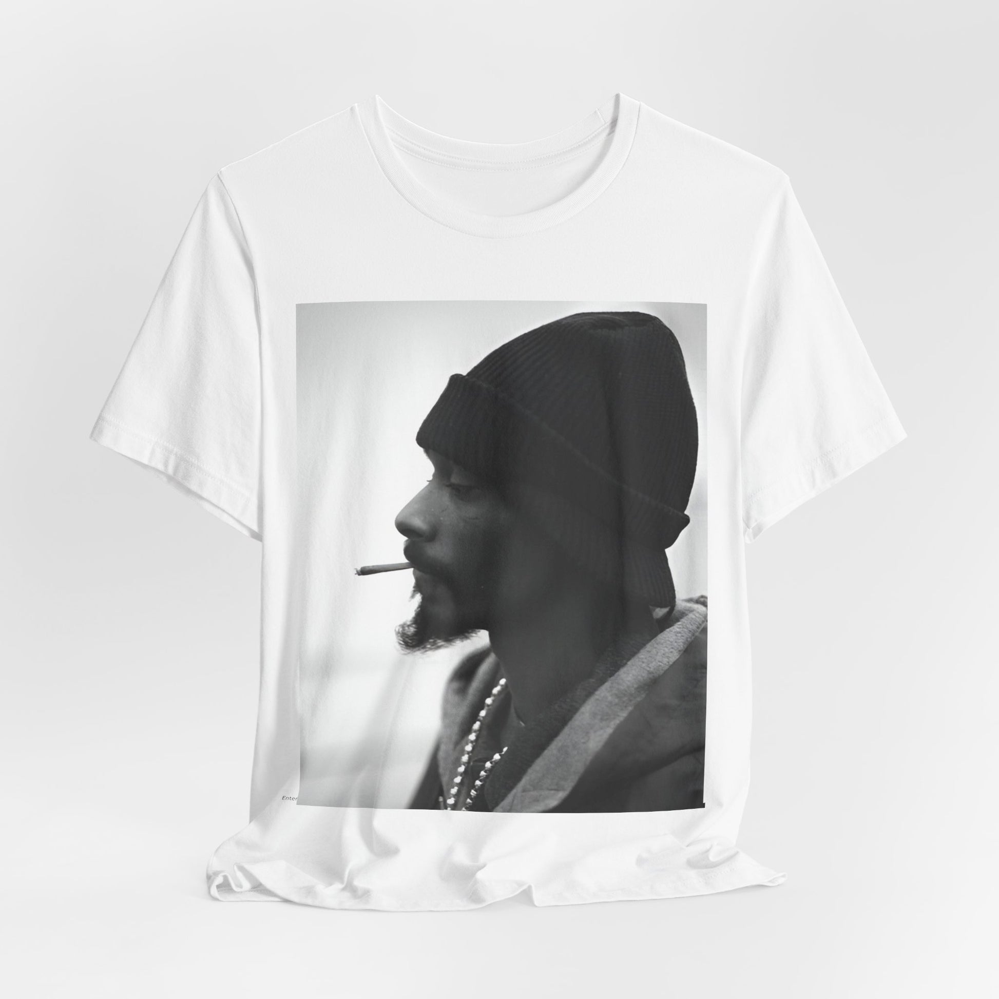 A black graphic t-shirt featuring a graphic of Snoop Dogg designed for everyday West Coast style.