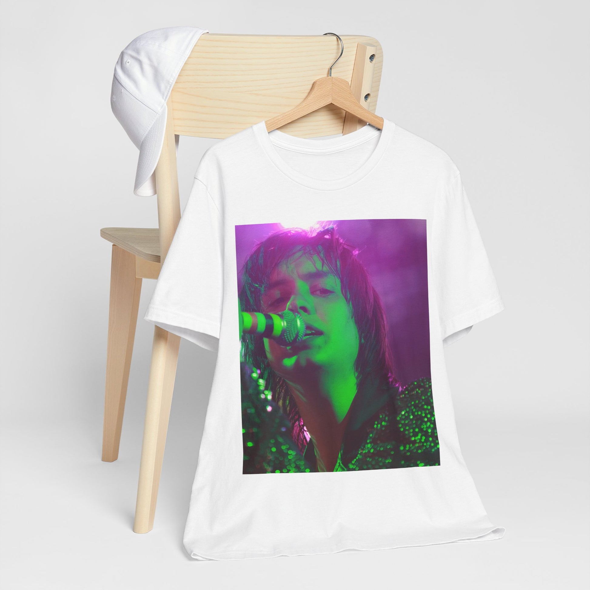 A black graphic t-shirt featuring a graphic related to The Strokes and the early 2000s rock revival.