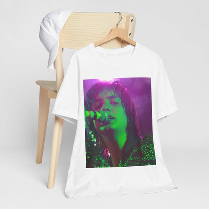 A black graphic t-shirt featuring a graphic related to The Strokes and the early 2000s rock revival.