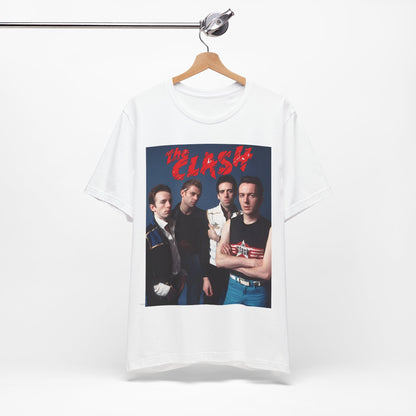 A black graphic t-shirt featuring a vintage graphic related to The Clash's 'Combat Rock' album era.