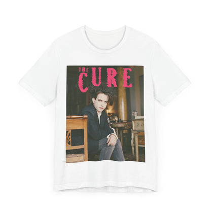 A black graphic t-shirt featuring a retro graphic related to The Cure's 'Disintegration' album era.