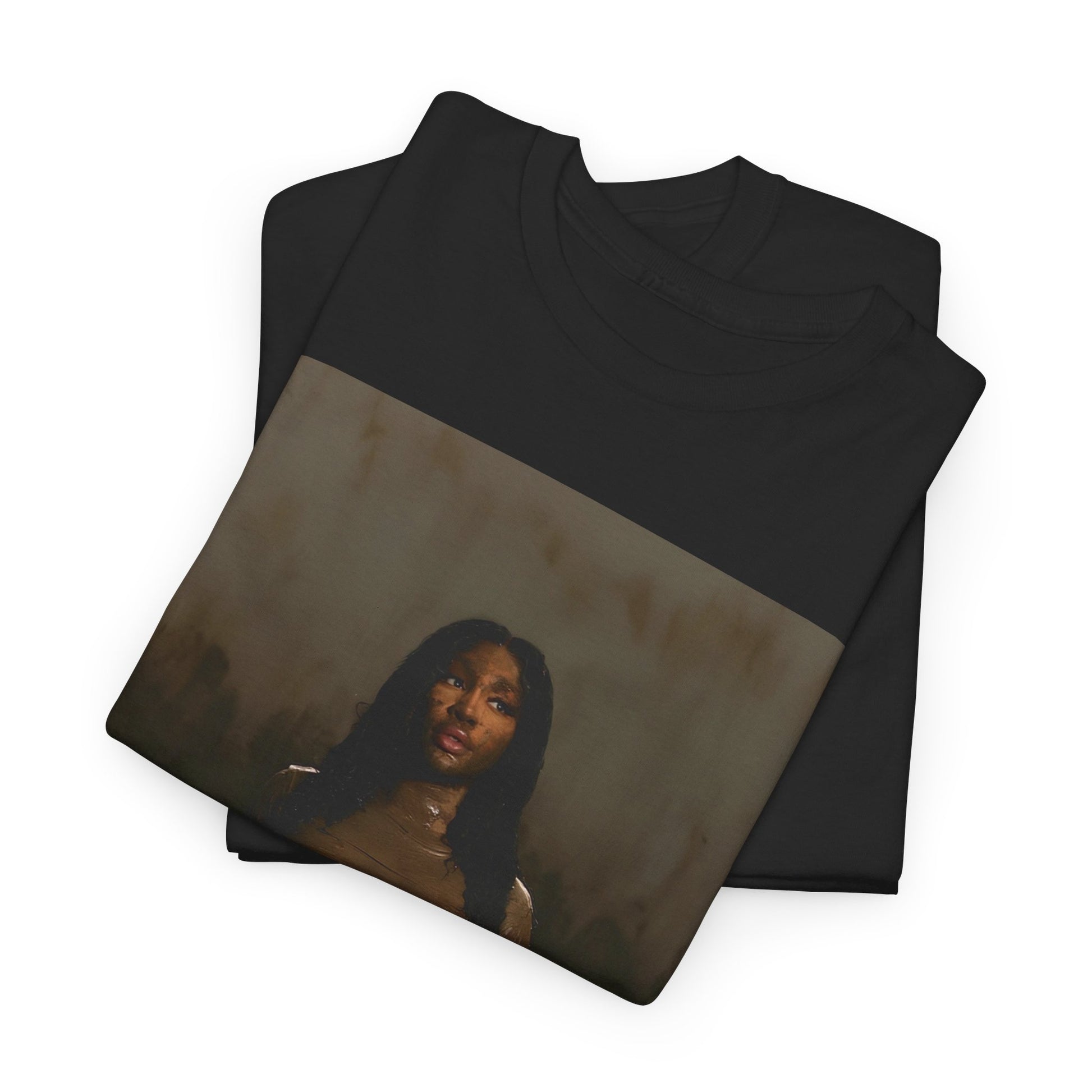 A black graphic t-shirt featuring a classic neo-soul aesthetic graphic of SZA.