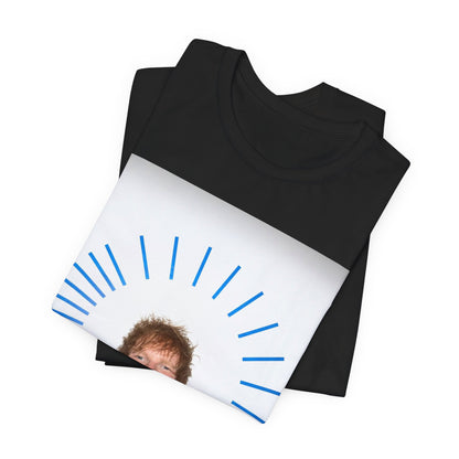 A black graphic t-shirt featuring a classic photo portrait of Ed Sheeran in a folk-pop style.