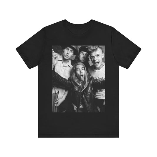 A black graphic t-shirt featuring an early days energy graphic of Red Hot Chili Peppers.