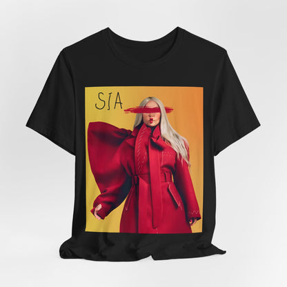 A black graphic t-shirt featuring a retro graphic related to Sia's '1000 Forms of Fear' album era.