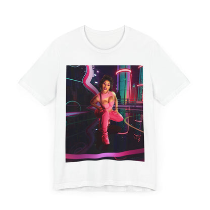 A black graphic t-shirt featuring a graphic related to Cardi B's "WAP" song or era.