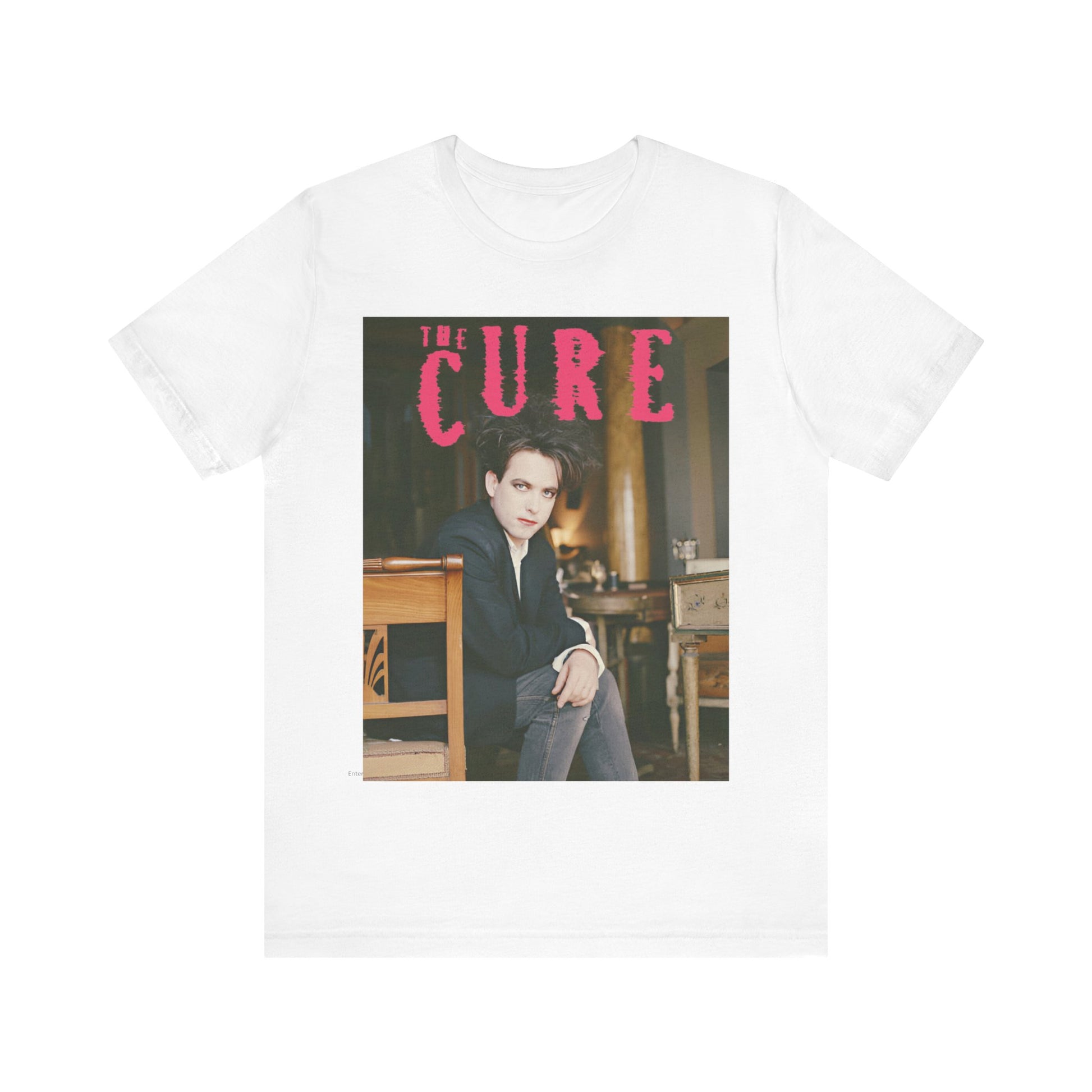 A black graphic t-shirt featuring a retro graphic related to The Cure's 'Disintegration' album era.
