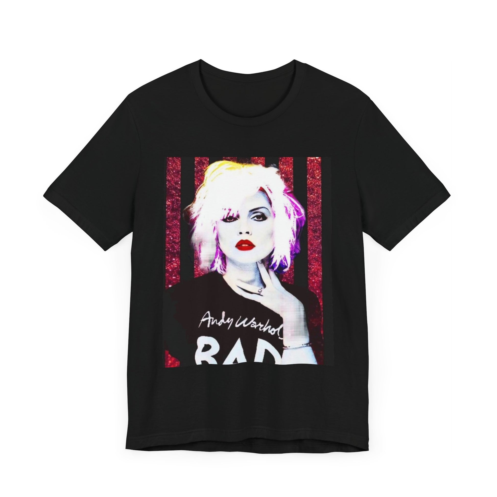 A black graphic t-shirt featuring a graphic of Blondie with an edgy street style aesthetic.